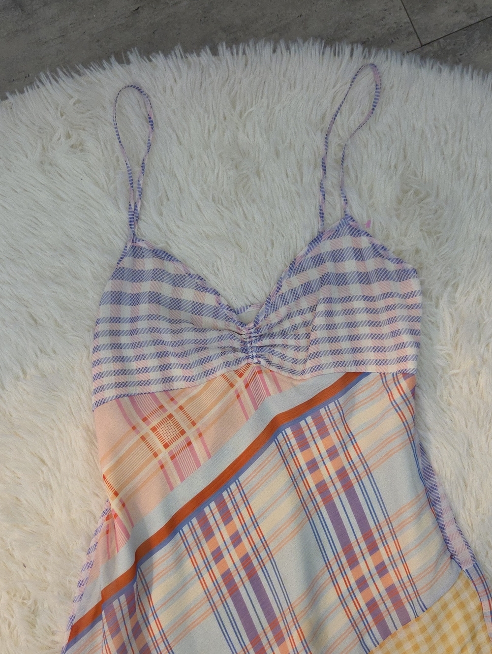 Mango MNG Women's Plaid Strappy Slip Dress with Purple & Yellow Accents - Size 4